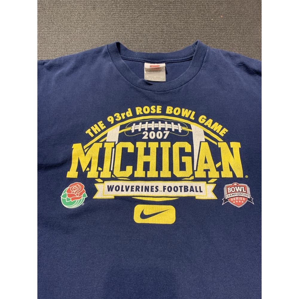 Vintage Nike Michigan Wolverines Rose Bowl 2007 Long Sleeve Shirt XL Blue UofM - Picture 2 of 5